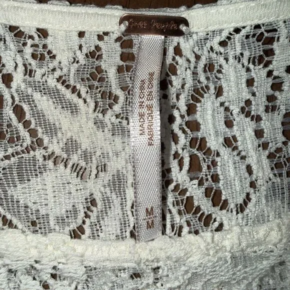 Free People Cream Lace Skater Mini Dress 3/4 Sleeve Bridal Shower Wedding M - Picture 8 of 14